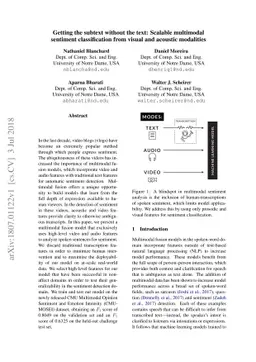 Getting the subtext without the text: Scalable multimodal sentiment
  classification from visual and acoustic modalities