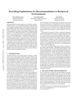 Providing Explanations for Recommendations in Reciprocal Environments