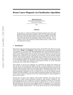 Breast Cancer Diagnosis via Classification Algorithms