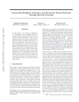 Connecting Weighted Automata and Recurrent Neural Networks through
  Spectral Learning