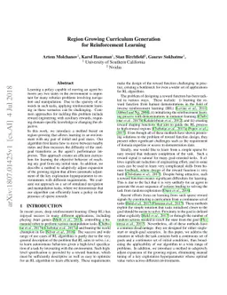 Region Growing Curriculum Generation for Reinforcement Learning