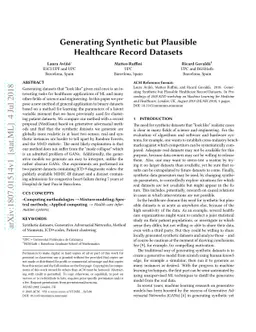 Generating Synthetic but Plausible Healthcare Record Datasets