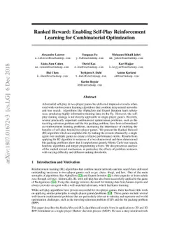Ranked Reward: Enabling Self-Play Reinforcement Learning for
  Combinatorial Optimization
