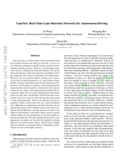 LaneNet: Real-Time Lane Detection Networks for Autonomous Driving