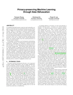 Privacy-preserving Machine Learning through Data Obfuscation