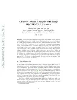 Chinese Lexical Analysis with Deep Bi-GRU-CRF Network