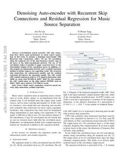 Denoising Auto-encoder with Recurrent Skip Connections and Residual
  Regression for Music Source Separation