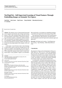 TextTopicNet - Self-Supervised Learning of Visual Features Through
  Embedding Images on Semantic Text Spaces