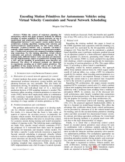 Encoding Motion Primitives for Autonomous Vehicles using Virtual
  Velocity Constraints and Neural Network Scheduling