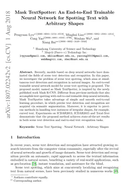Mask TextSpotter: An End-to-End Trainable Neural Network for Spotting
  Text with Arbitrary Shapes