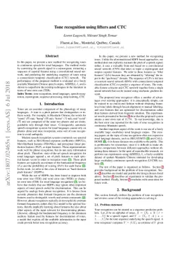 Tone Recognition Using Lifters and CTC