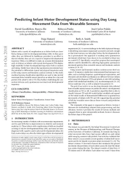Predicting Infant Motor Development Status using Day Long Movement Data
  from Wearable Sensors