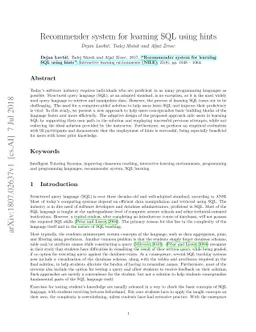 Recommender system for learning SQL using hints