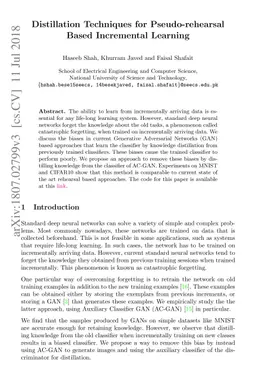 Distillation Techniques for Pseudo-rehearsal Based Incremental Learning