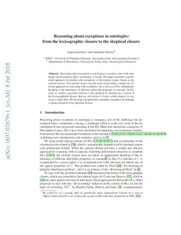 Reasoning about exceptions in ontologies: from the lexicographic closure
  to the skeptical closure