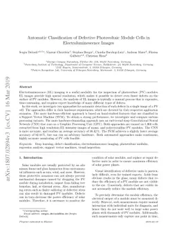 Automatic Classification of Defective Photovoltaic Module Cells in
  Electroluminescence Images