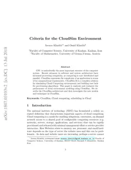 Criteria for the CloudSim Environment
