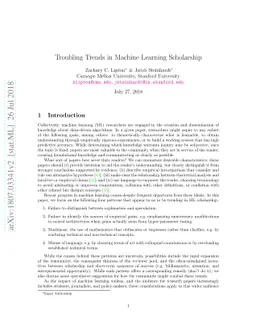 Troubling Trends in Machine Learning Scholarship