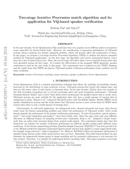 Two-stage iterative Procrustes match algorithm and its application for
  VQ-based speaker verification