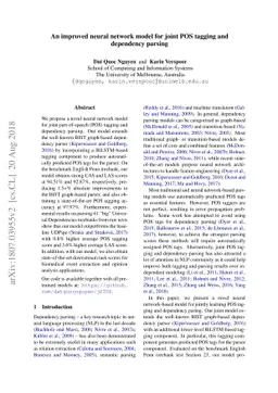 An improved neural network model for joint POS tagging and dependency
  parsing