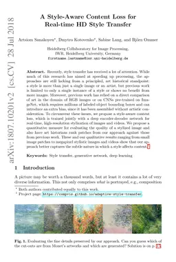 A Style-Aware Content Loss for Real-time HD Style Transfer