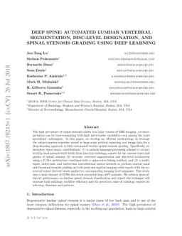DeepSPINE: Automated Lumbar Vertebral Segmentation, Disc-level
  Designation, and Spinal Stenosis Grading Using Deep Learning