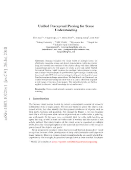 Unified Perceptual Parsing for Scene Understanding