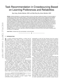 Task Recommendation in Crowdsourcing Based on Learning Preferences and
  Reliabilities