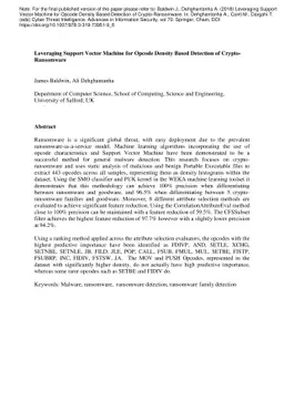 Leveraging Support Vector Machine for Opcode Density Based Detection of
  Crypto-Ransomware