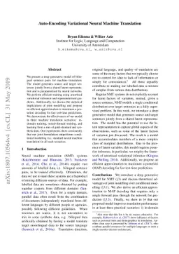 Auto-Encoding Variational Neural Machine Translation