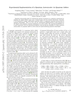 Experimental Implementation of a Quantum Autoencoder via Quantum Adders
