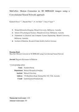 MoCoNet: Motion Correction in 3D MPRAGE images using a Convolutional
  Neural Network approach