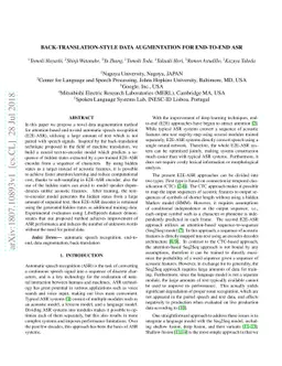 Back-Translation-Style Data Augmentation for End-to-End ASR