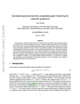 Consistent polynomial-time unseeded graph matching for Lipschitz
  graphons