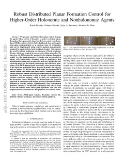 Robust Distributed Planar Formation Control for Higher-Order Holonomic
  and Nonholonomic Agents