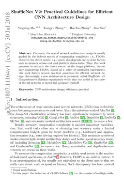 ShuffleNet V2: Practical Guidelines for Efficient CNN Architecture
  Design