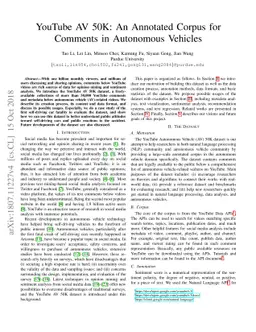 YouTube AV 50K: An Annotated Corpus for Comments in Autonomous Vehicles