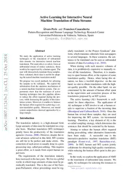 Active Learning for Interactive Neural Machine Translation of Data
  Streams