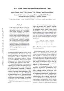 News Article Teaser Tweets and How to Generate Them