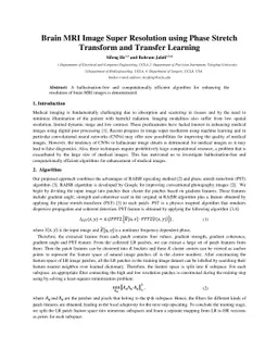 Brain MRI Image Super Resolution using Phase Stretch Transform and
  Transfer Learning