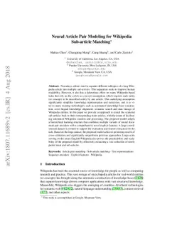 Neural Article Pair Modeling for Wikipedia Sub-article Matching