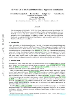 RiTUAL-UH at TRAC 2018 Shared Task: Aggression Identification