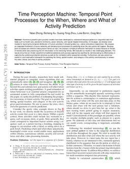 Time Perception Machine: Temporal Point Processes for the When, Where
  and What of Activity Prediction