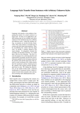 Language Style Transfer from Sentences with Arbitrary Unknown Styles