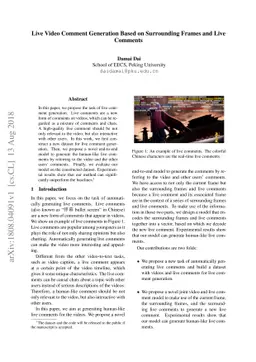 Live Video Comment Generation Based on Surrounding Frames and Live
  Comments