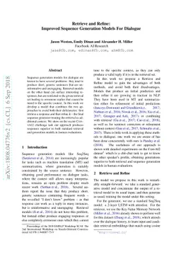 Retrieve and Refine: Improved Sequence Generation Models For Dialogue