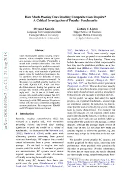How Much Reading Does Reading Comprehension Require? A Critical
  Investigation of Popular Benchmarks
