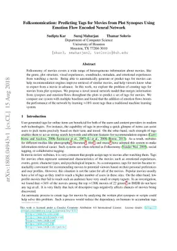Folksonomication: Predicting Tags for Movies from Plot Synopses Using
  Emotion Flow Encoded Neural Network
