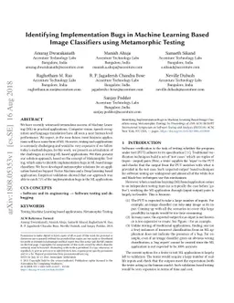 Identifying Implementation Bugs in Machine Learning based Image
  Classifiers using Metamorphic Testing