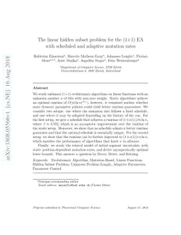 The linear hidden subset problem for the (1+1) EA with scheduled and
  adaptive mutation rates